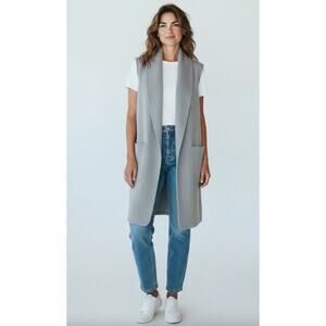 Joie Duster Long Shawl Collar Sweater Vest Minimalist Layer Pockets Gray Large